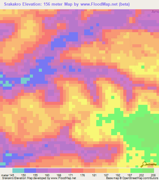 Srakakro,Ivory Coast Elevation Map