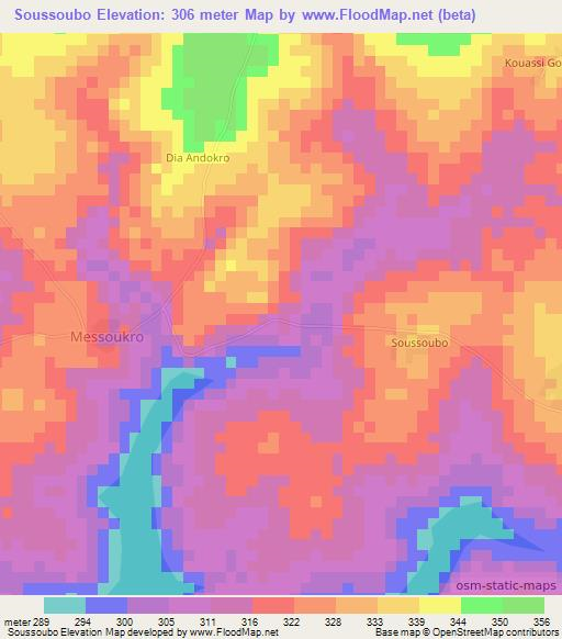 Soussoubo,Ivory Coast Elevation Map