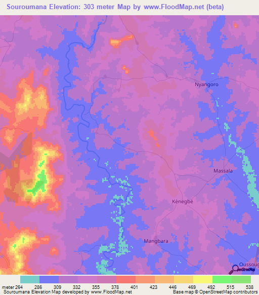 Souroumana,Ivory Coast Elevation Map