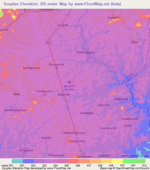 Soupleu,Ivory Coast Elevation Map