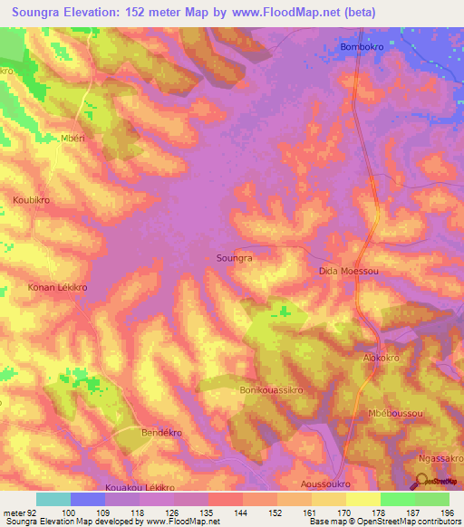 Soungra,Ivory Coast Elevation Map