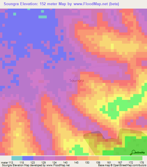 Soungra,Ivory Coast Elevation Map