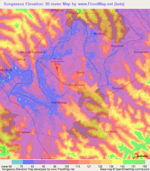 Songassou,Ivory Coast Elevation Map