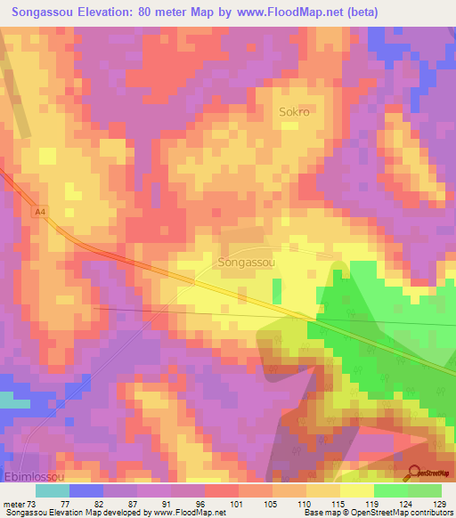Songassou,Ivory Coast Elevation Map