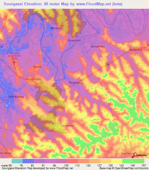 Soungassi,Ivory Coast Elevation Map