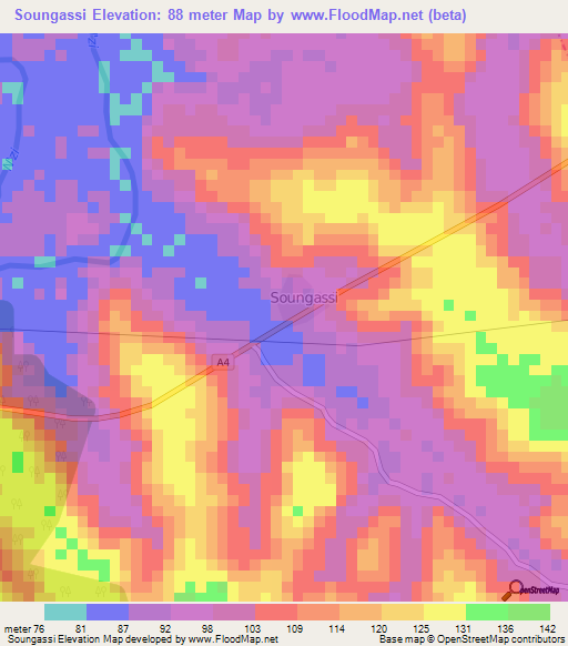 Soungassi,Ivory Coast Elevation Map
