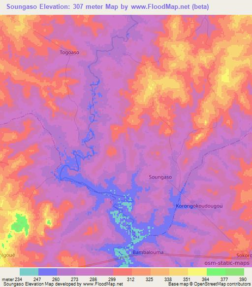 Soungaso,Ivory Coast Elevation Map