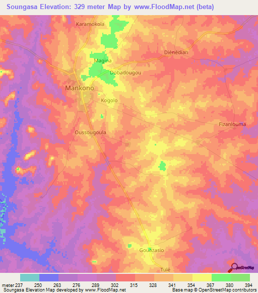 Soungasa,Ivory Coast Elevation Map