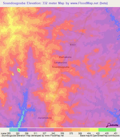 Soundougouba,Ivory Coast Elevation Map