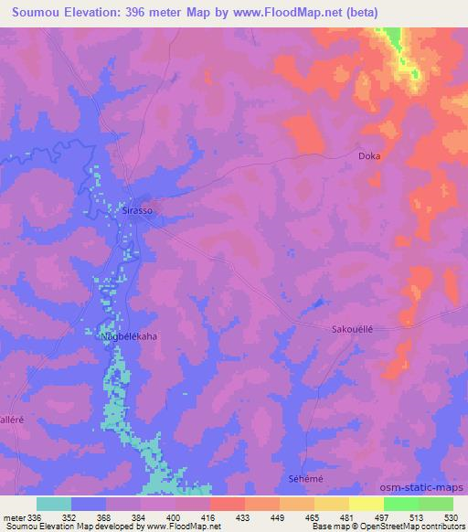 Soumou,Ivory Coast Elevation Map