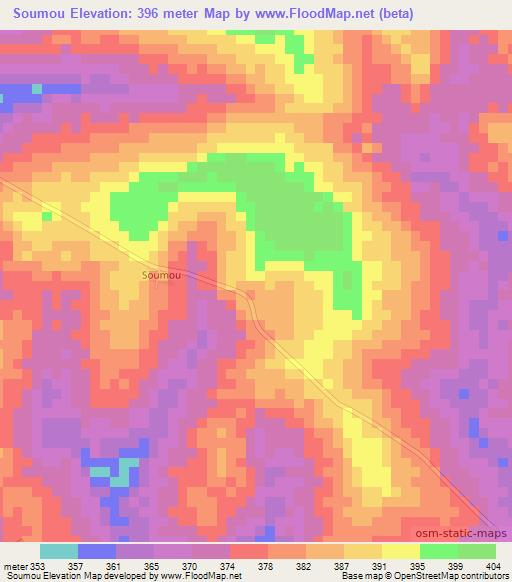 Soumou,Ivory Coast Elevation Map