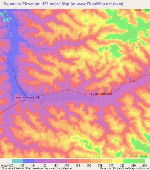 Soumana,Ivory Coast Elevation Map
