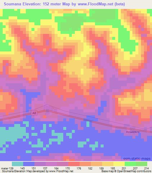 Soumana,Ivory Coast Elevation Map