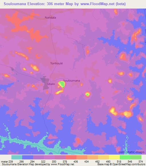 Souloumana,Ivory Coast Elevation Map