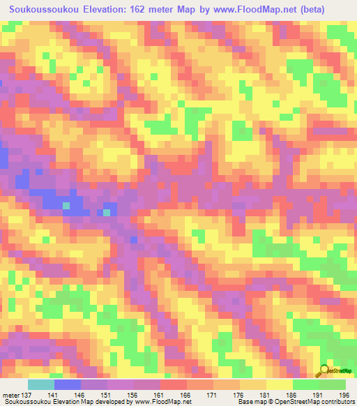 Soukoussoukou,Ivory Coast Elevation Map