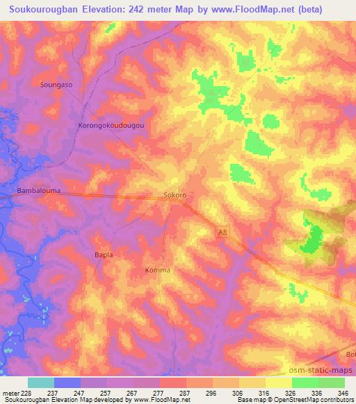 Soukourougban,Ivory Coast Elevation Map