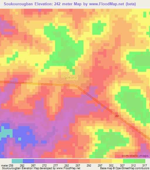 Soukourougban,Ivory Coast Elevation Map