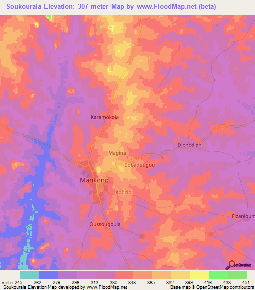Soukourala,Ivory Coast Elevation Map