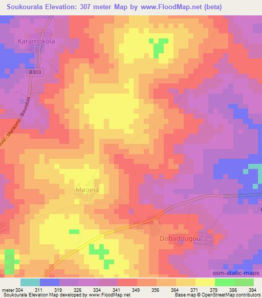 Soukourala,Ivory Coast Elevation Map