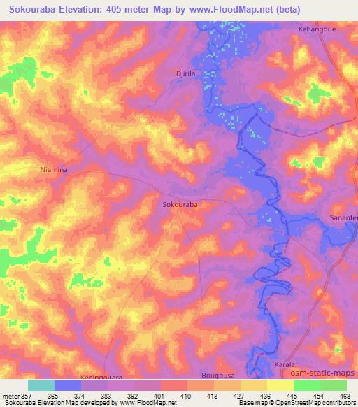 Sokouraba,Ivory Coast Elevation Map