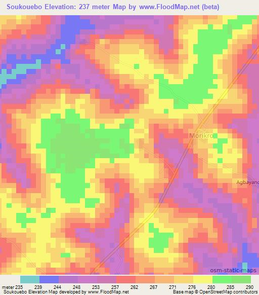 Soukouebo,Ivory Coast Elevation Map