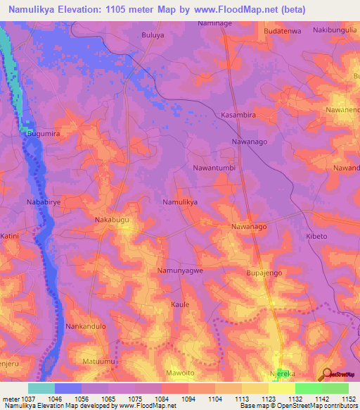 Namulikya,Uganda Elevation Map