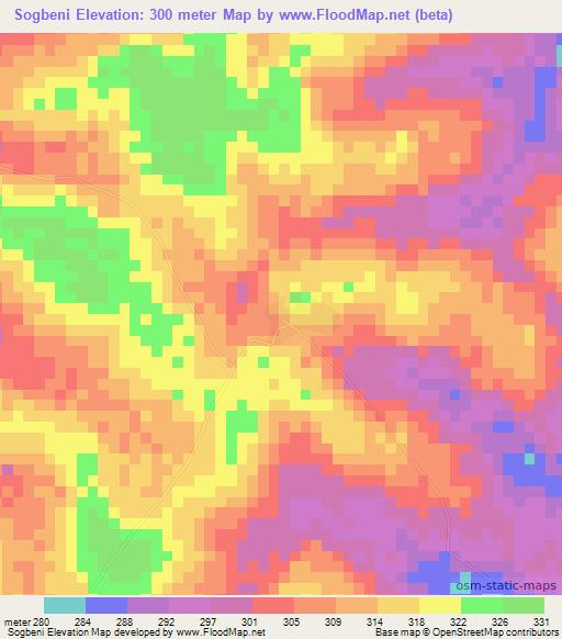 Sogbeni,Ivory Coast Elevation Map