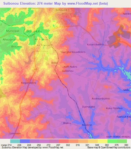 Suibonou,Ivory Coast Elevation Map