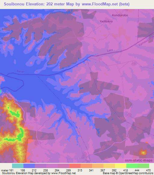 Souibonou,Ivory Coast Elevation Map