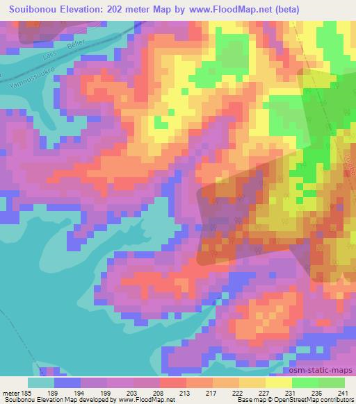 Souibonou,Ivory Coast Elevation Map