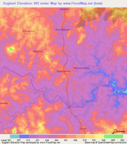 Sogbeni,Ivory Coast Elevation Map