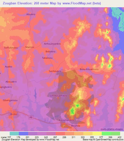 Zougban,Ivory Coast Elevation Map