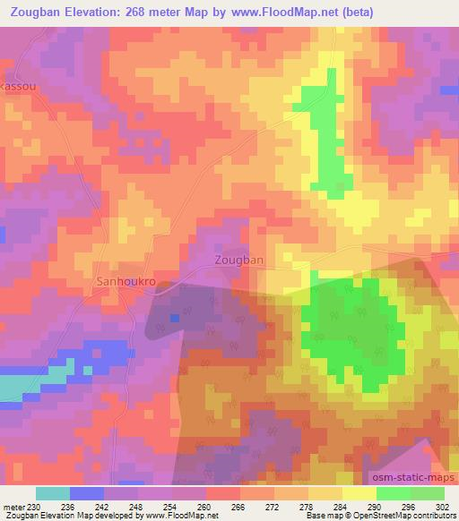 Zougban,Ivory Coast Elevation Map