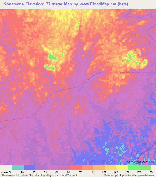 Souamane,Ivory Coast Elevation Map