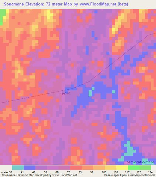 Souamane,Ivory Coast Elevation Map