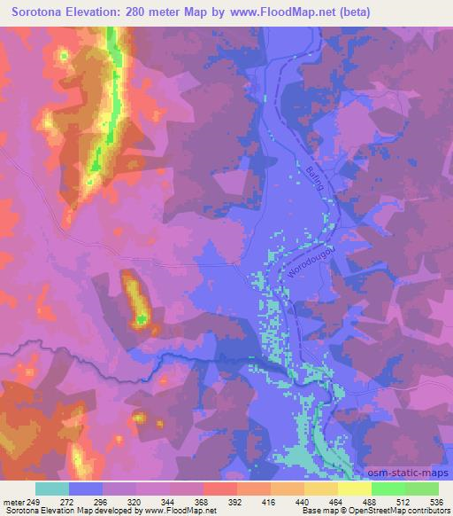 Sorotona,Ivory Coast Elevation Map