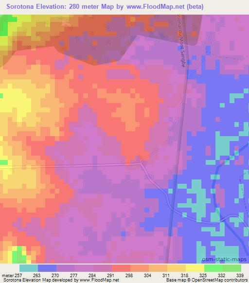 Sorotona,Ivory Coast Elevation Map