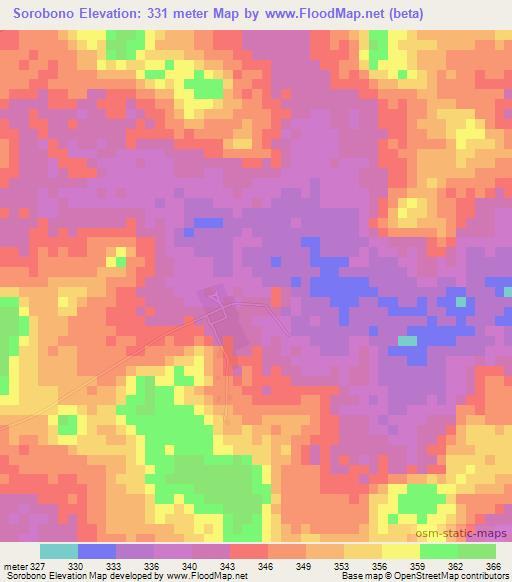Sorobono,Ivory Coast Elevation Map