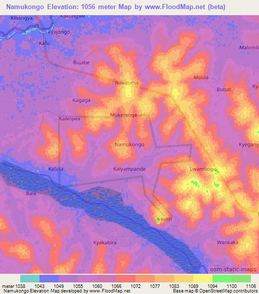 Namukongo,Uganda Elevation Map