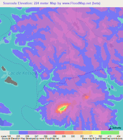 Souroula,Ivory Coast Elevation Map