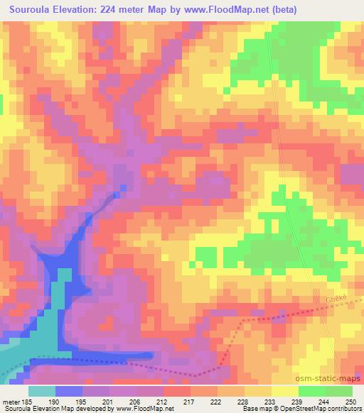 Souroula,Ivory Coast Elevation Map