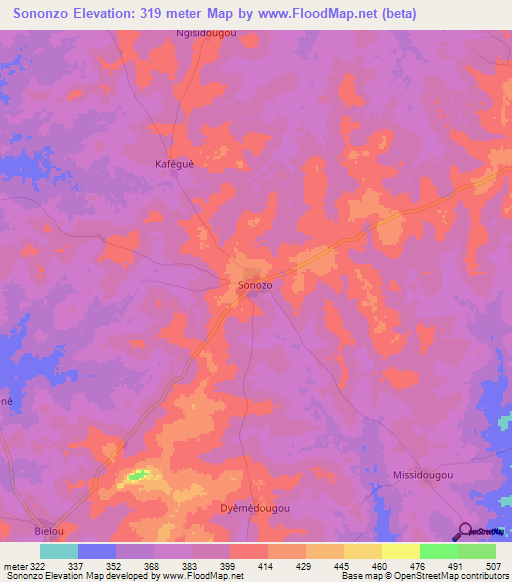 Sononzo,Ivory Coast Elevation Map