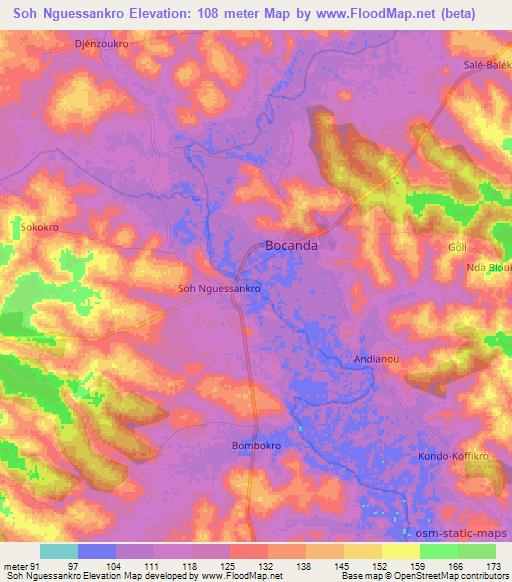 Soh Nguessankro,Ivory Coast Elevation Map