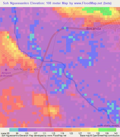 Soh Nguessankro,Ivory Coast Elevation Map