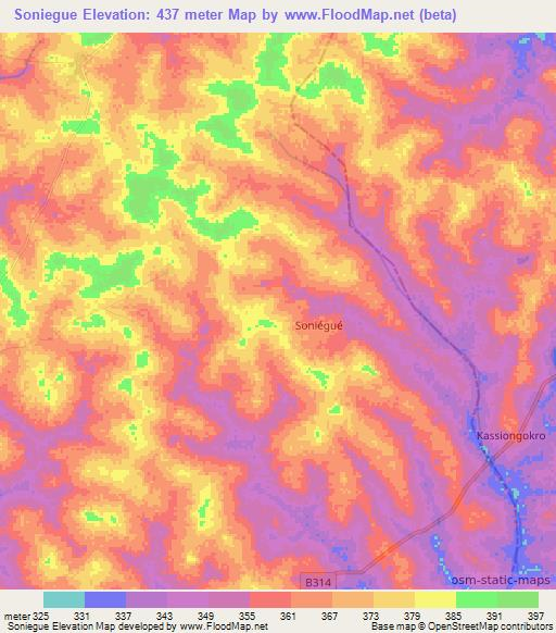 Soniegue,Ivory Coast Elevation Map
