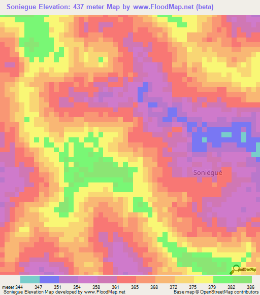 Soniegue,Ivory Coast Elevation Map