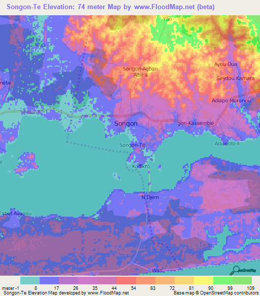 Songon-Te,Ivory Coast Elevation Map