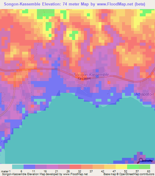 Songon-Kassemble,Ivory Coast Elevation Map