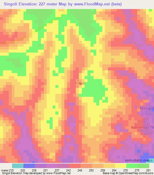 Singoli,Ivory Coast Elevation Map