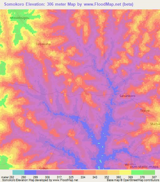 Somokoro,Ivory Coast Elevation Map